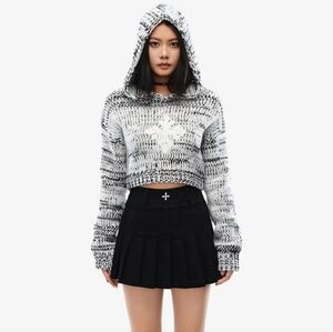 SMFK Tequila Cross Agave Knit Cropped Hoodie, Size Small, Color Black/White